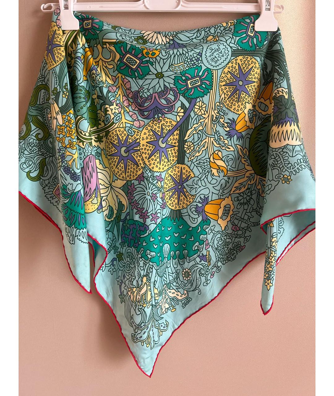 HERMES Бирюзовый платок, фото 5