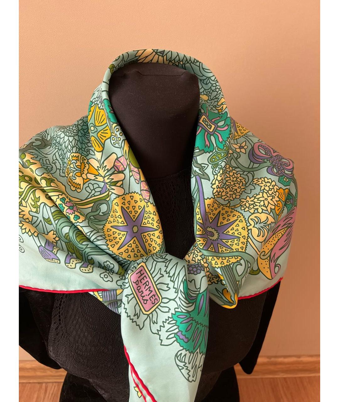 HERMES Бирюзовый платок, фото 3