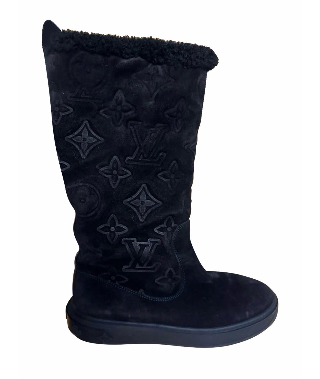 LOUIS VUITTON Темно-синие замшевые сапоги, фото 1