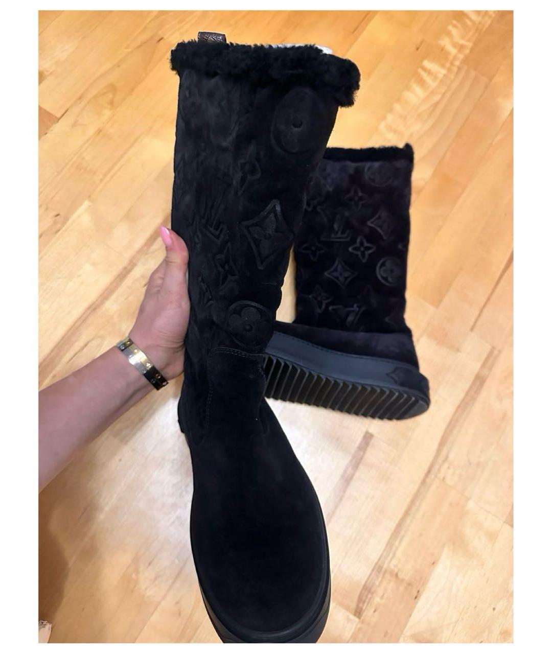 LOUIS VUITTON Темно-синие замшевые сапоги, фото 5