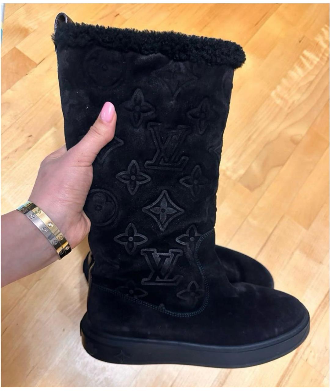 LOUIS VUITTON Темно-синие замшевые сапоги, фото 6