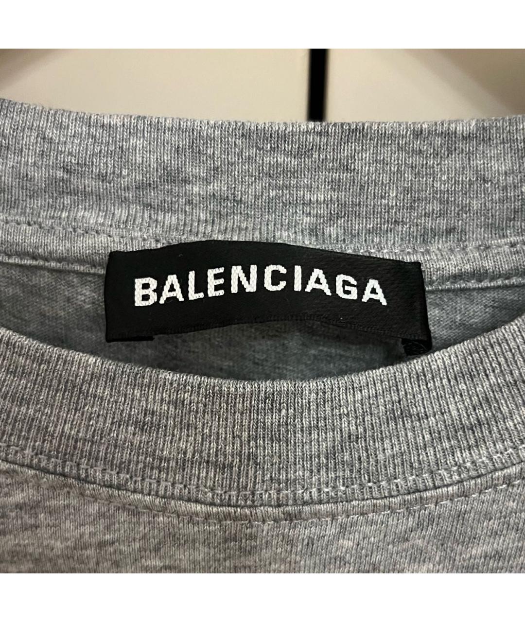 BALENCIAGA Серая хлопковая футболка, фото 3