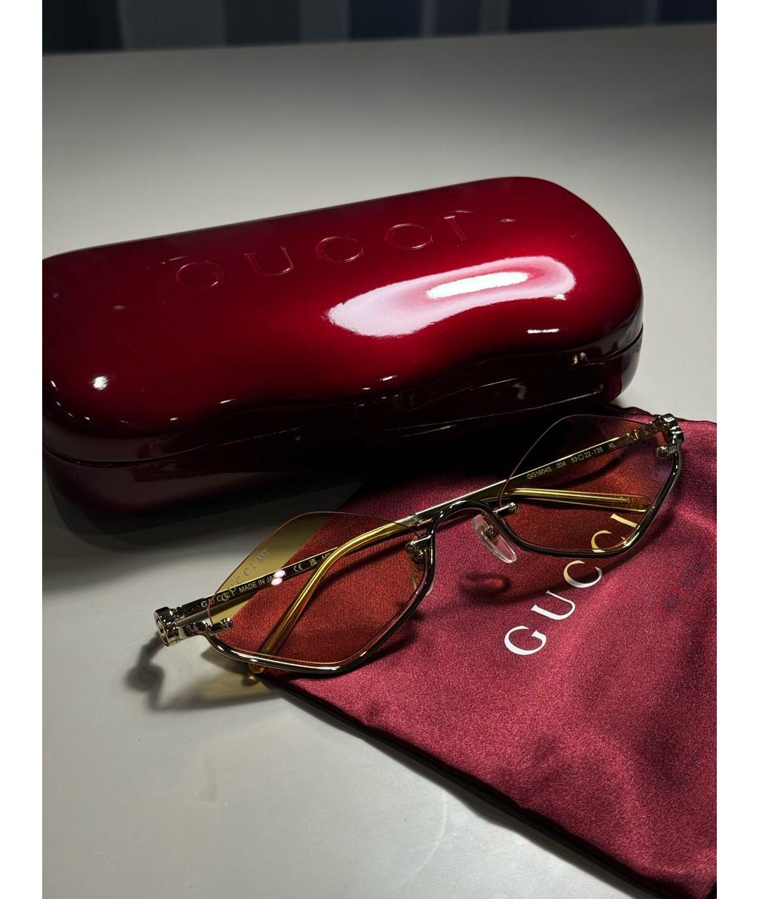 GUCCI Золотые металлические солнцезащитные очки, фото 4