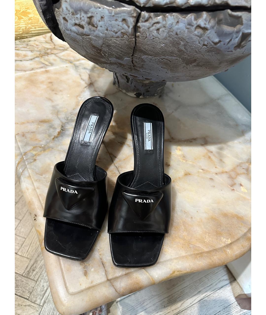 PRADA Черные кожаные мюли, фото 2