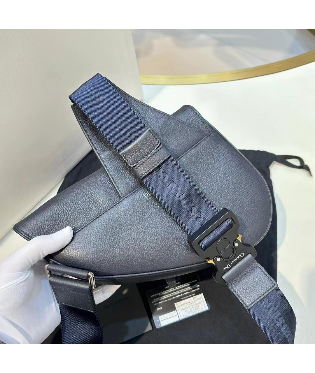CHRISTIAN DIOR Темно-синяя кожаная сумка на плечо, фото 6