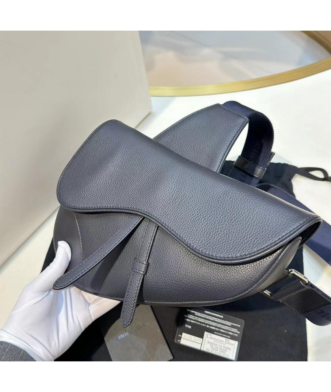 CHRISTIAN DIOR Темно-синяя кожаная сумка на плечо, фото 3