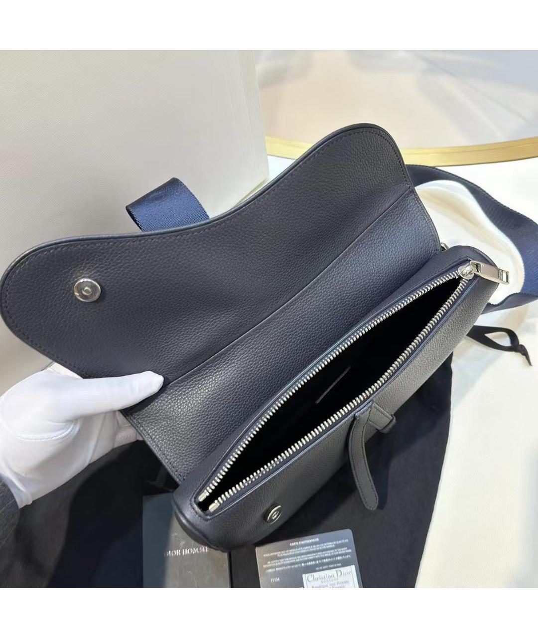 CHRISTIAN DIOR Темно-синяя кожаная сумка на плечо, фото 7