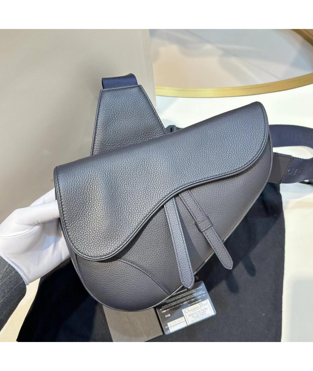 CHRISTIAN DIOR Темно-синяя кожаная сумка на плечо, фото 5