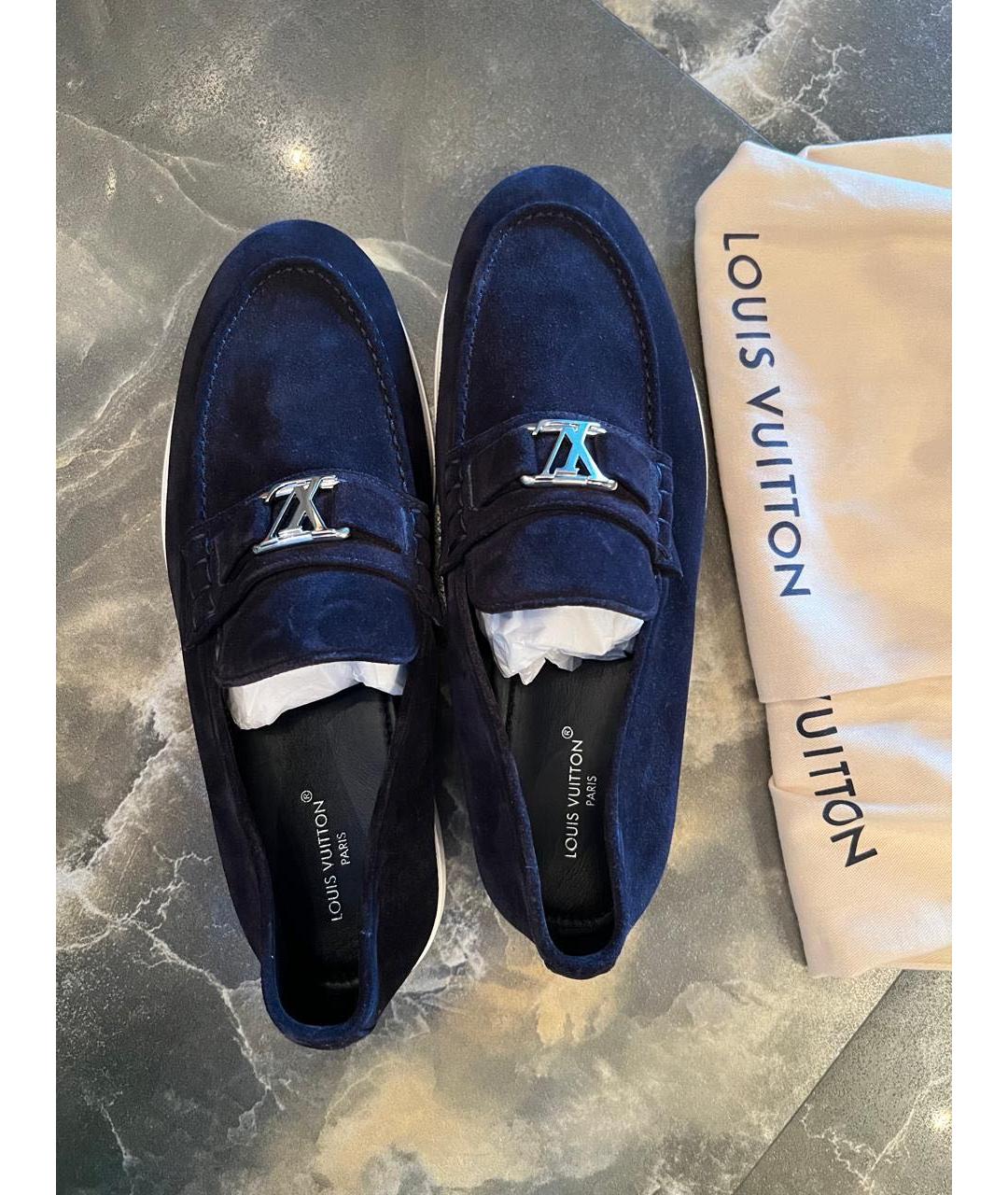 LOUIS VUITTON Темно-синие замшевые мокасины, фото 4