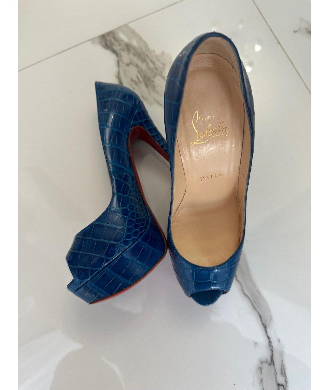 CHRISTIAN LOUBOUTIN Темно-синие туфли из экзотической кожи, фото 3
