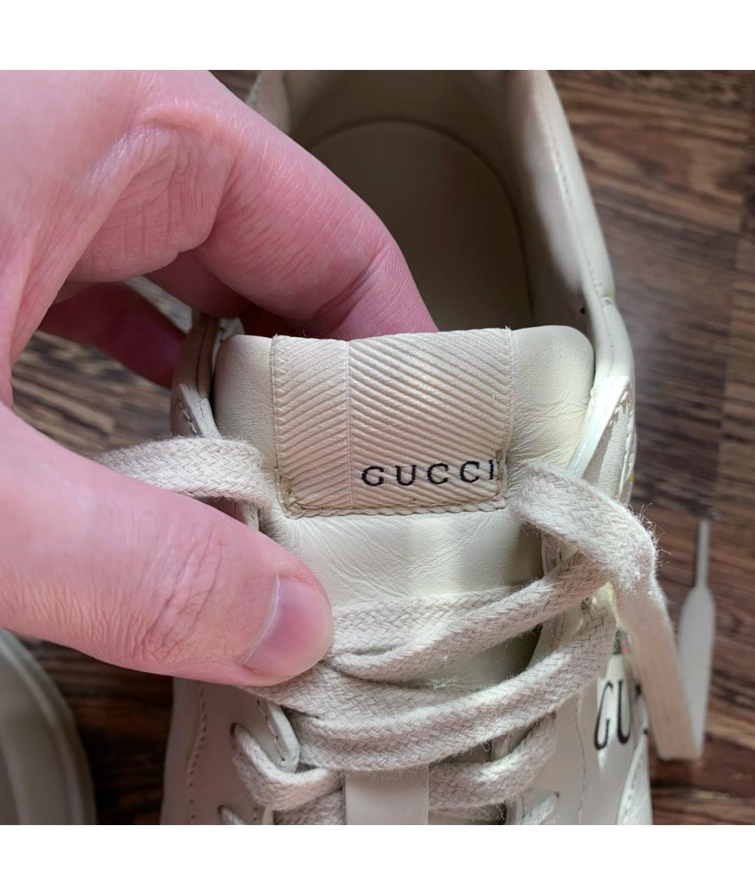 GUCCI Бежевые кожаные низкие кроссовки / кеды, фото 6