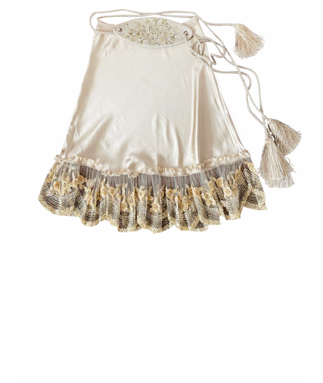 VALENTINO Бежевая шелковая юбка миди, фото 1