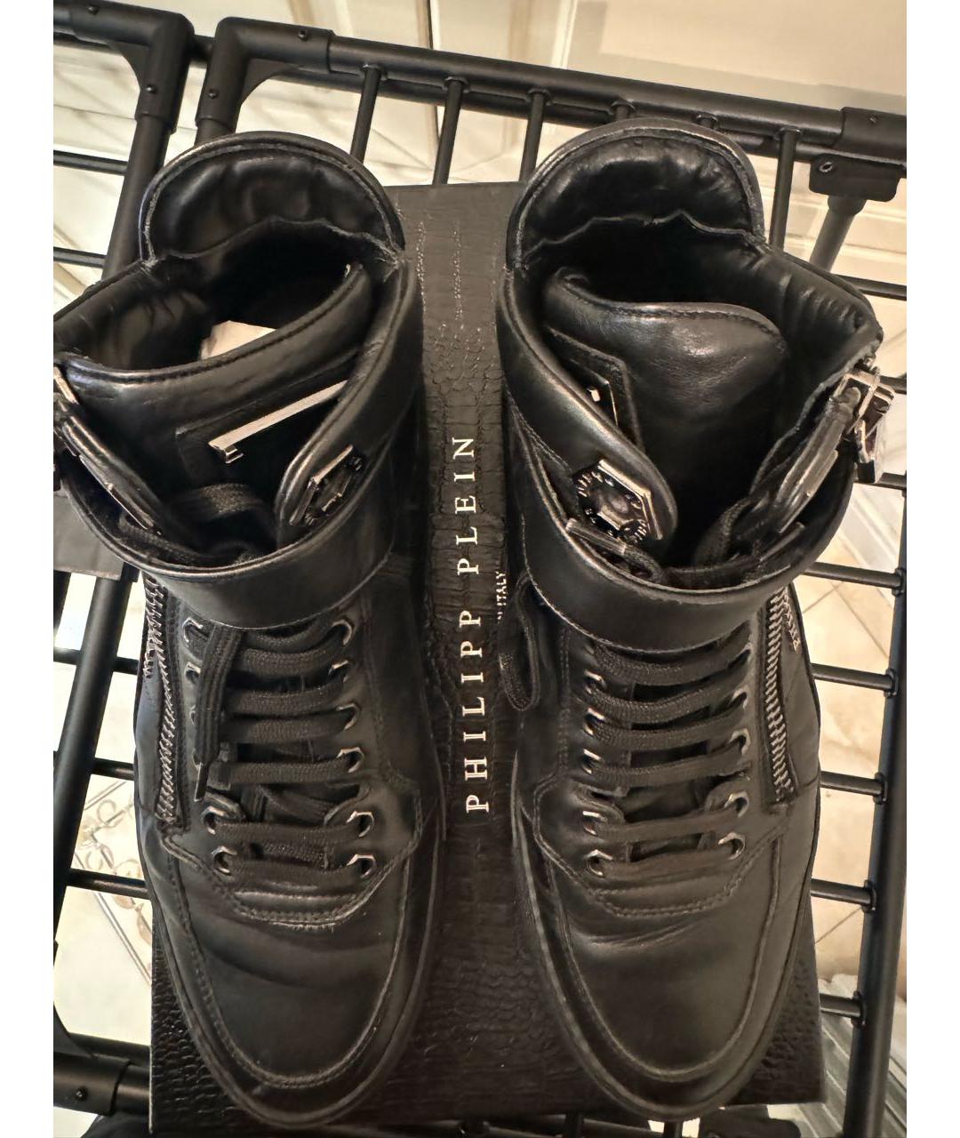 PHILIPP PLEIN Черные кожаные высокие ботинки, фото 3