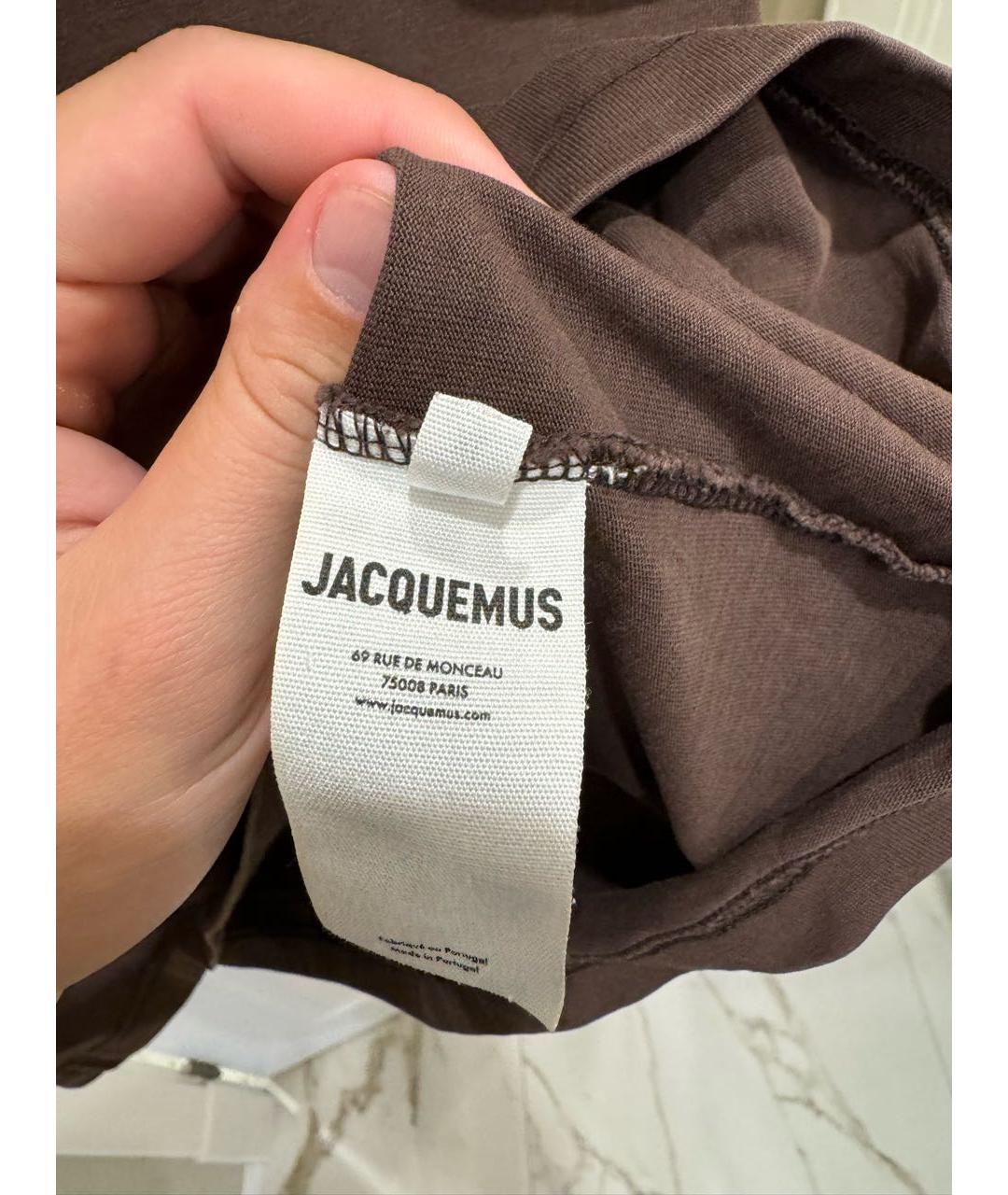 JACQUEMUS Коричневая хлопковая футболка, фото 4