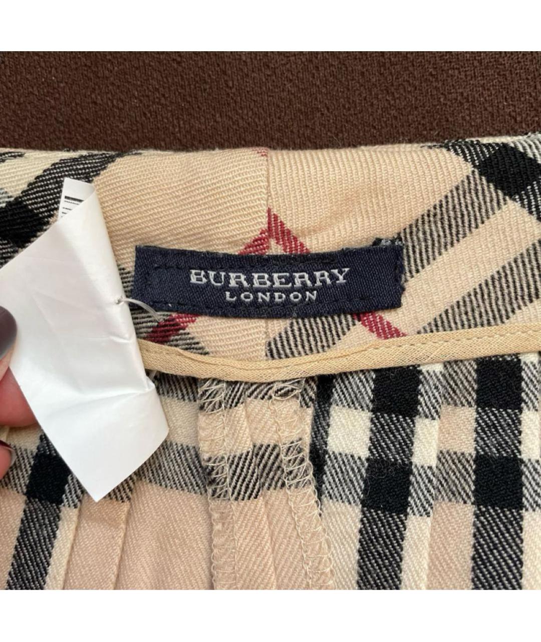 BURBERRY Бежевая шерстяная юбка мини, фото 5