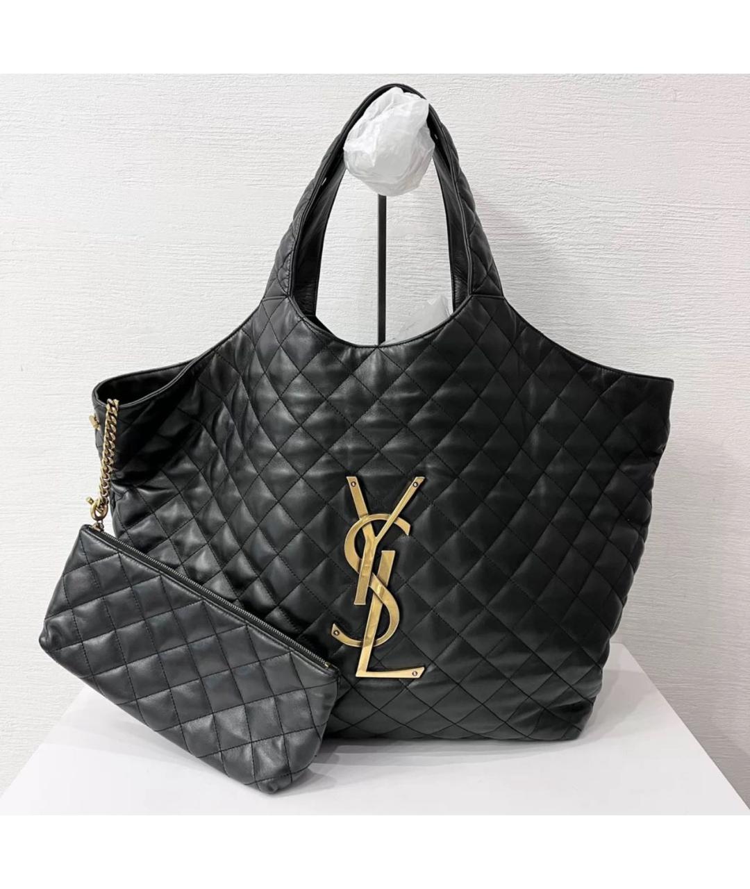 SAINT LAURENT Черная кожаная сумка тоут, фото 2