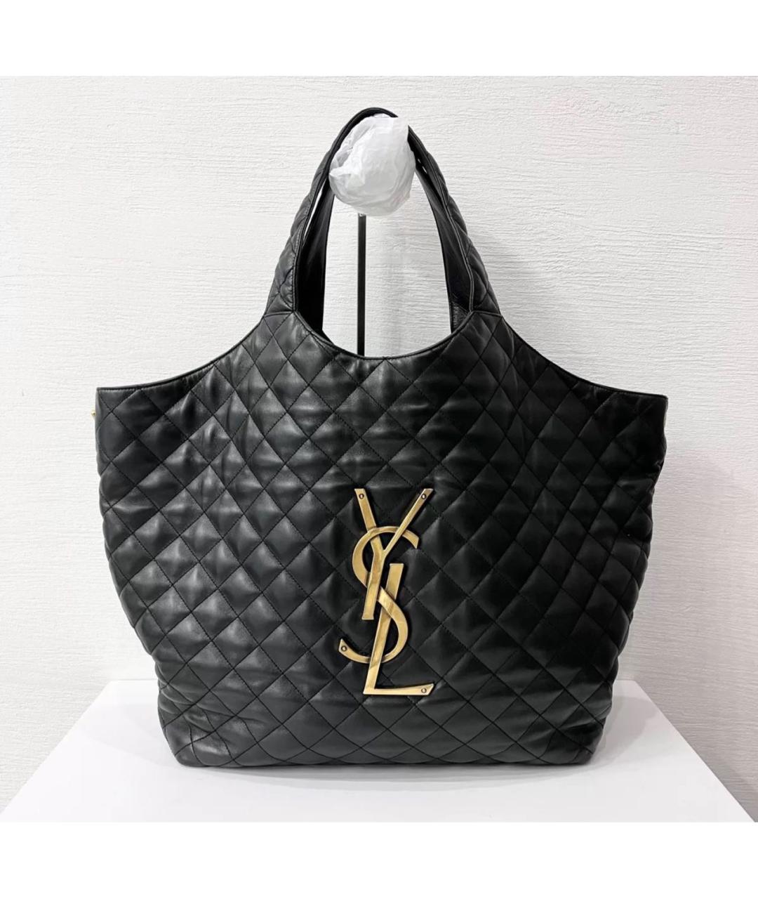 SAINT LAURENT Черная кожаная сумка тоут, фото 7