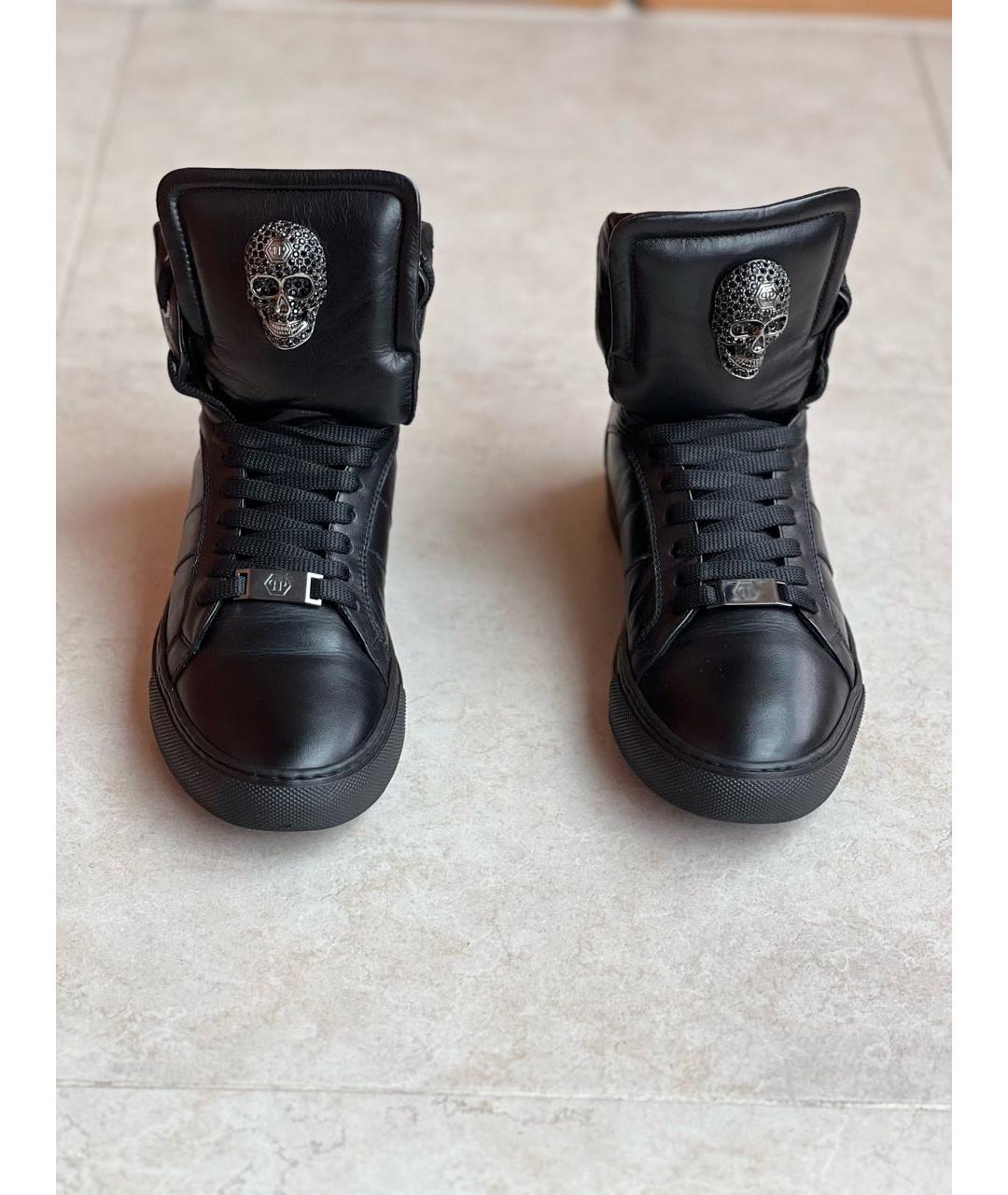 PHILIPP PLEIN Черные кожаные кеды, фото 2