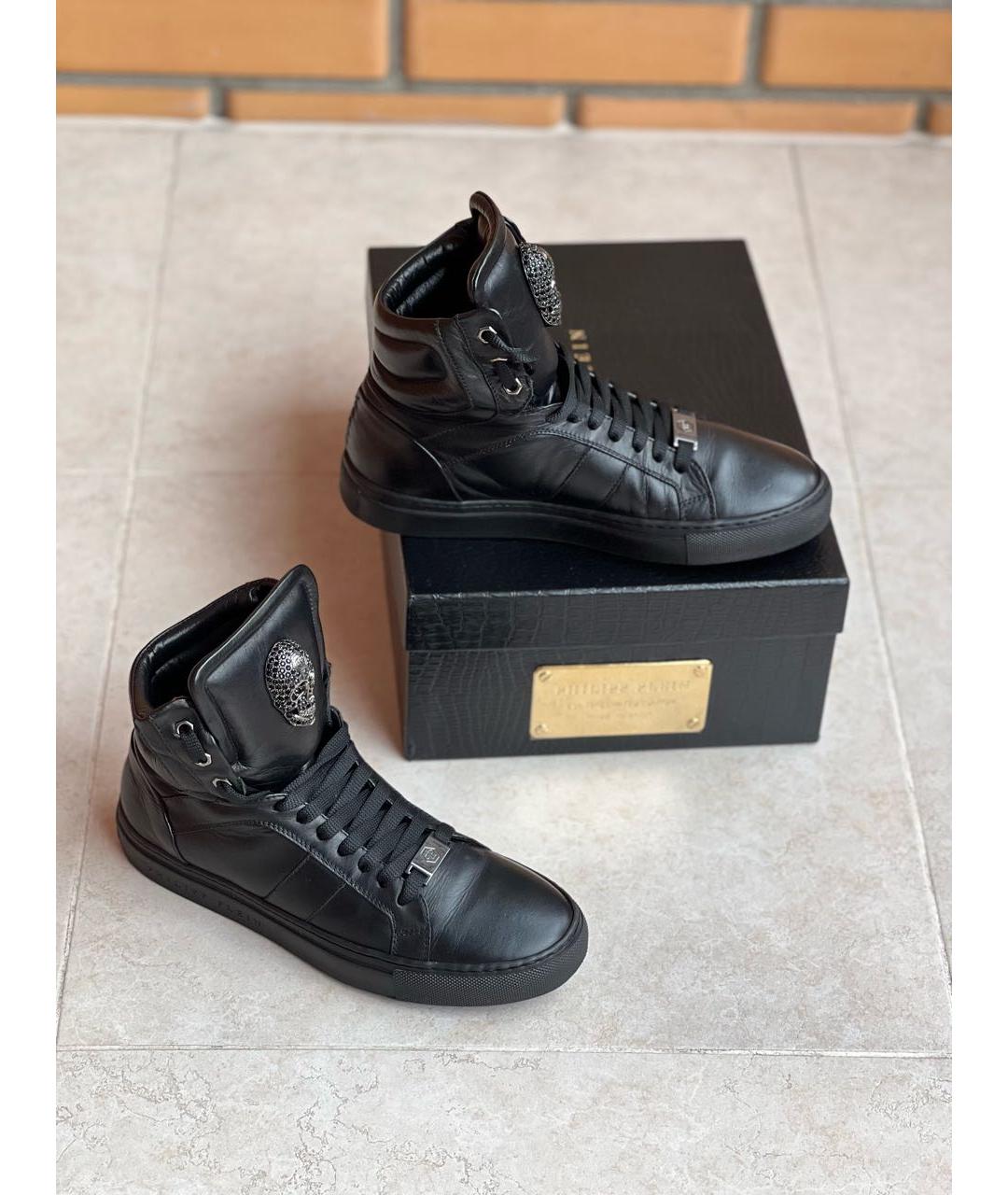 PHILIPP PLEIN Черные кожаные кеды, фото 3