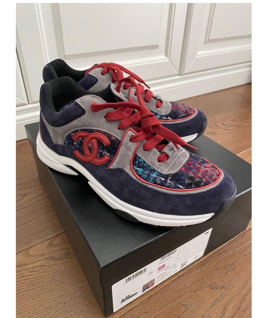 CHANEL Темно-синие текстильные кроссовки, фото 7