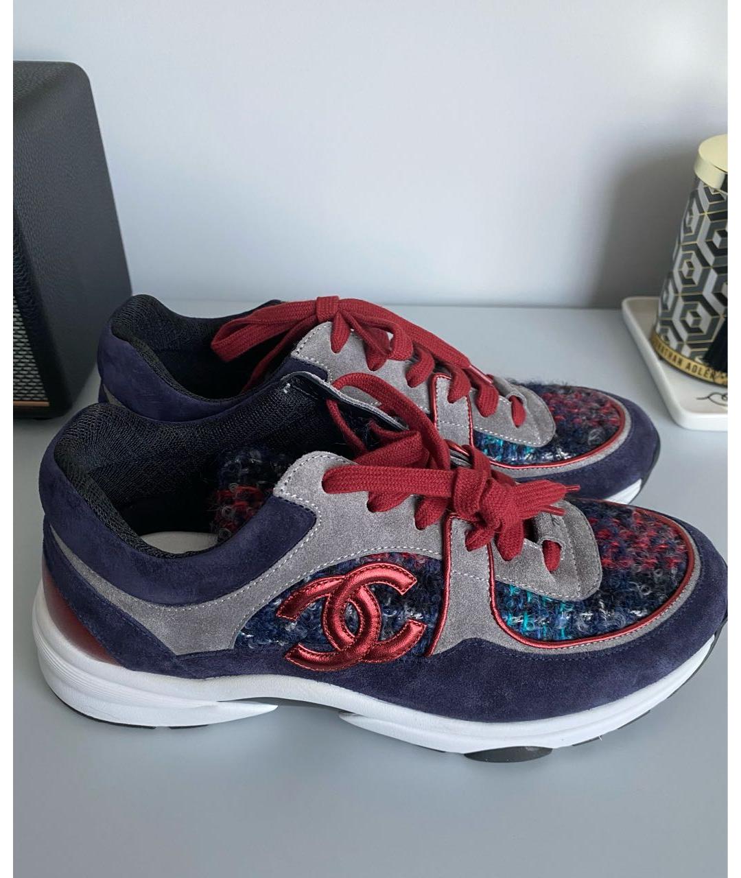 CHANEL Темно-синие текстильные кроссовки, фото 8