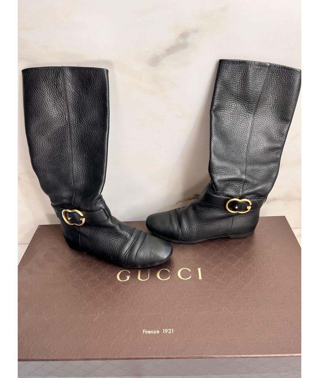 GUCCI Черные кожаные сапоги, фото 7