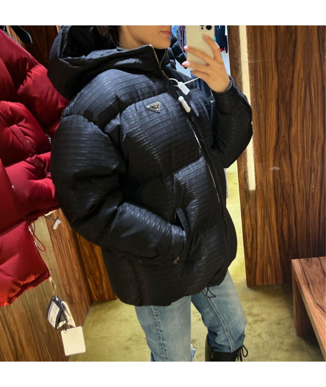 PRADA Черный полиуретановый пуховик, фото 7