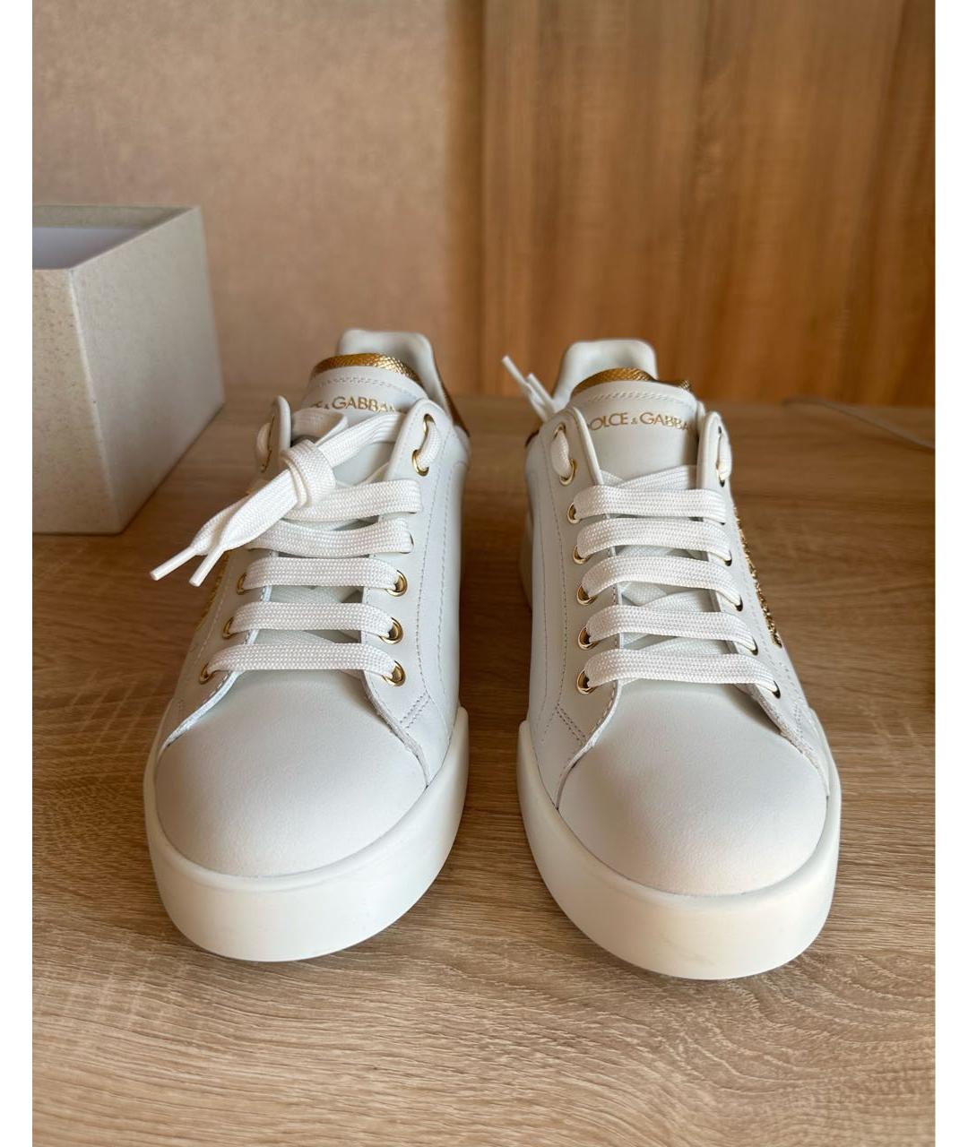 DOLCE&GABBANA Белые кожаные кеды, фото 2