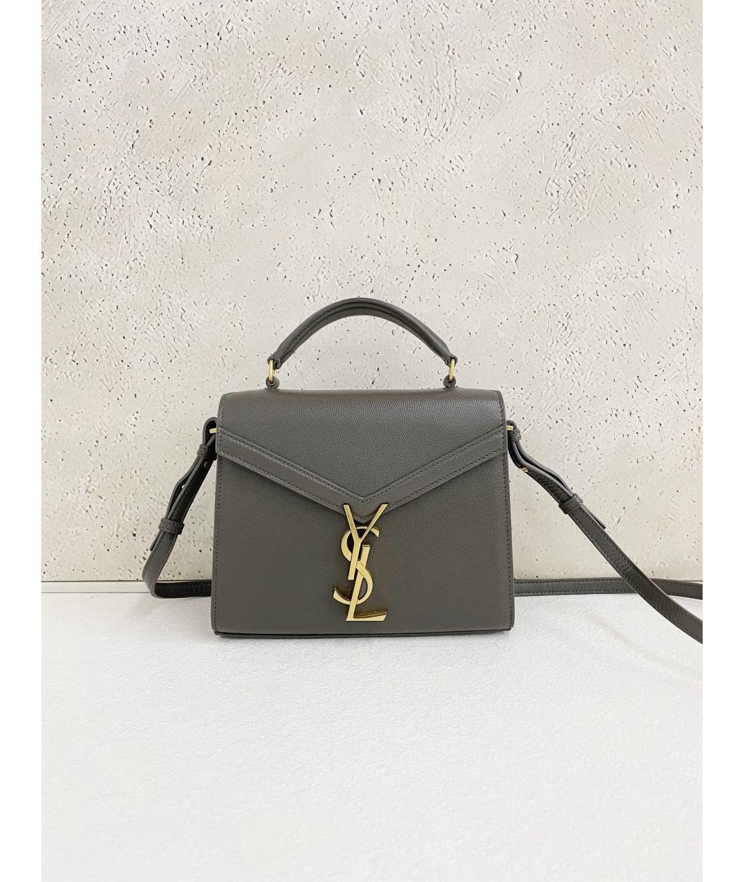 SAINT LAURENT Серая кожаная сумка с короткими ручками, фото 10