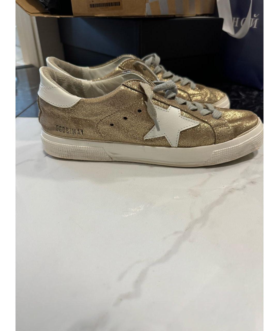 GOLDEN GOOSE DELUXE BRAND Золотые кожаные кеды, фото 9