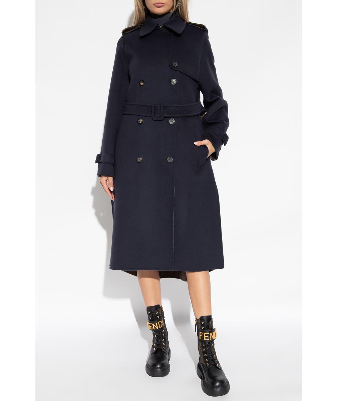 FENDI Темно-синее шерстяное пальто, фото 3