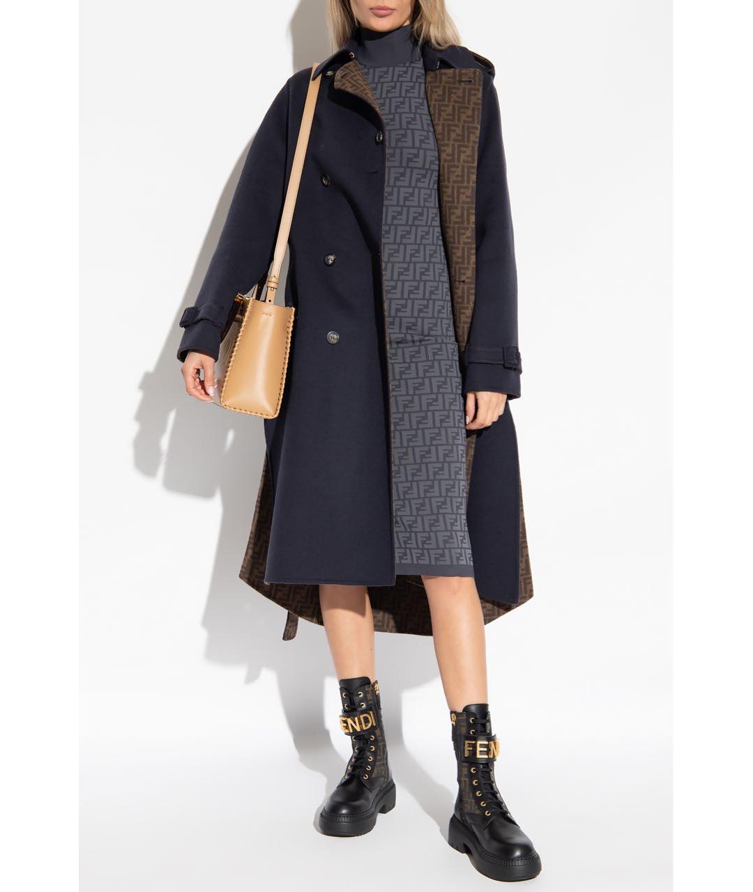 FENDI Темно-синее шерстяное пальто, фото 2