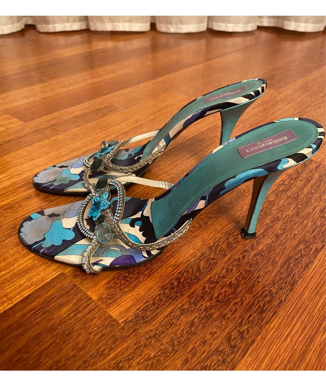 EMILIO PUCCI Бирюзовые текстильные мюли, фото 3