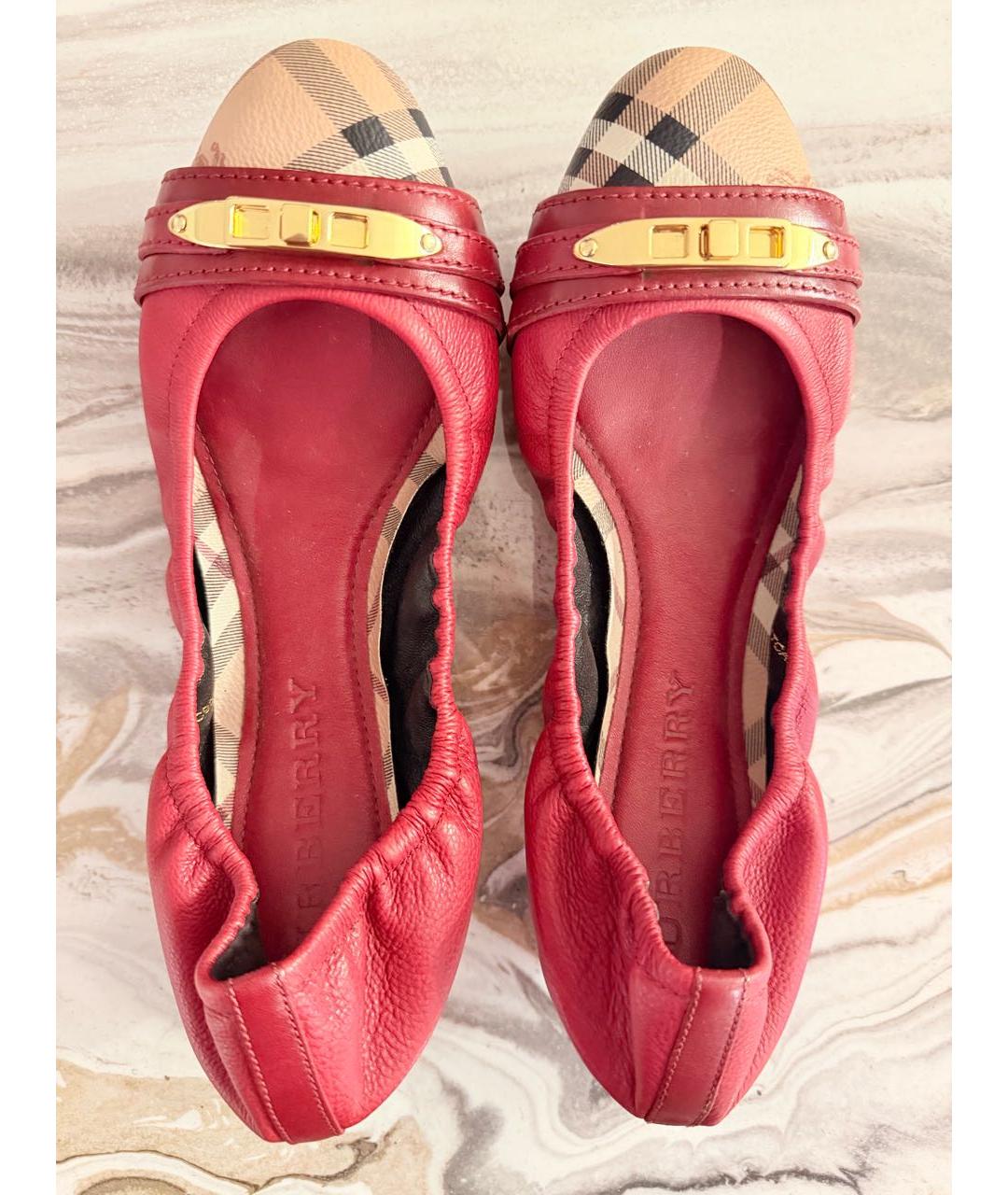 BURBERRY Бордовые кожаные балетки, фото 4