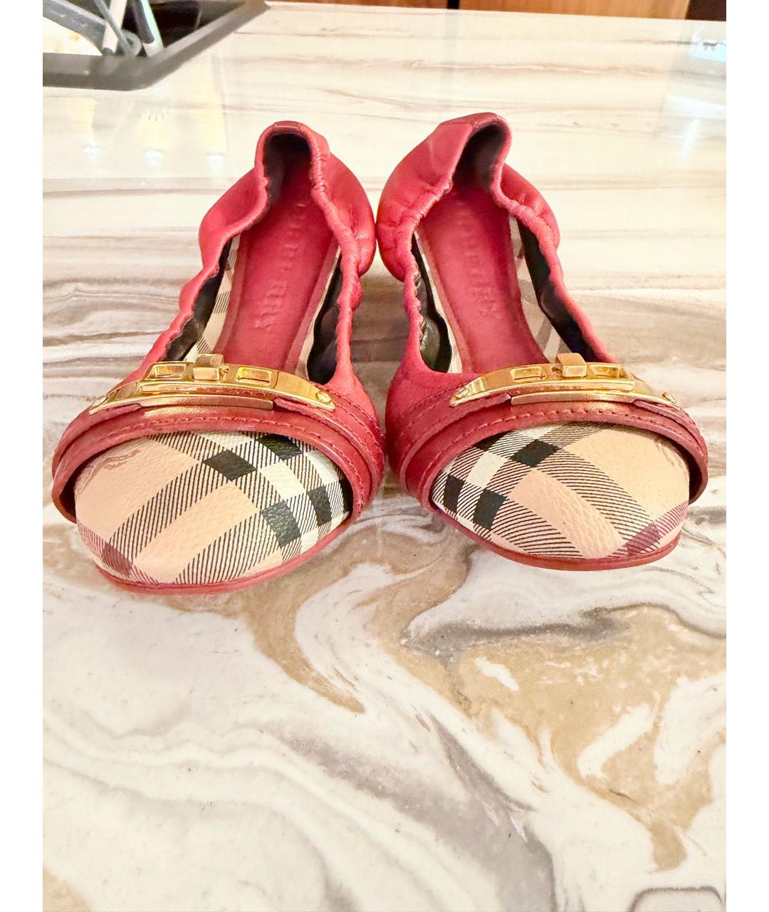 BURBERRY Бордовые кожаные балетки, фото 3