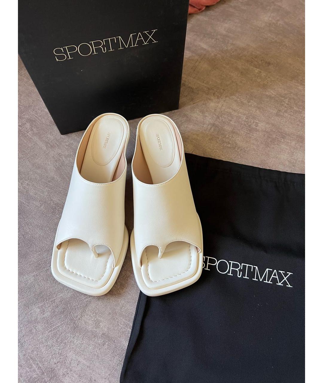 SPORTMAX Белые кожаные мюли, фото 2