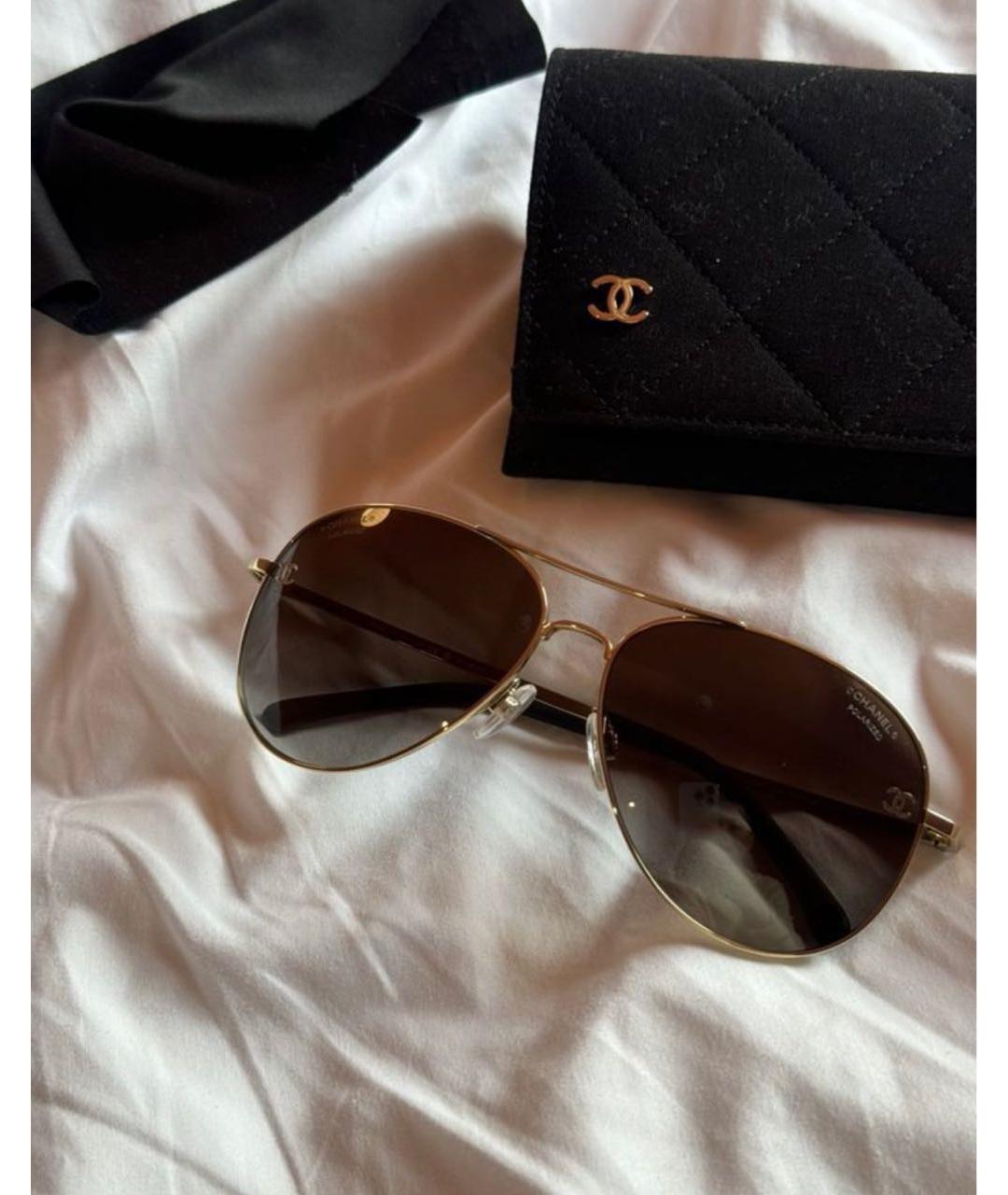 CHANEL Бежевые металлические солнцезащитные очки, фото 2
