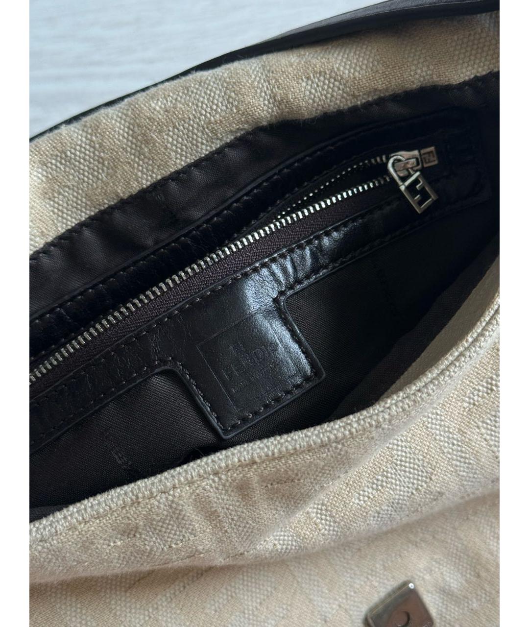 FENDI Бежевая тканевая сумка с короткими ручками, фото 5