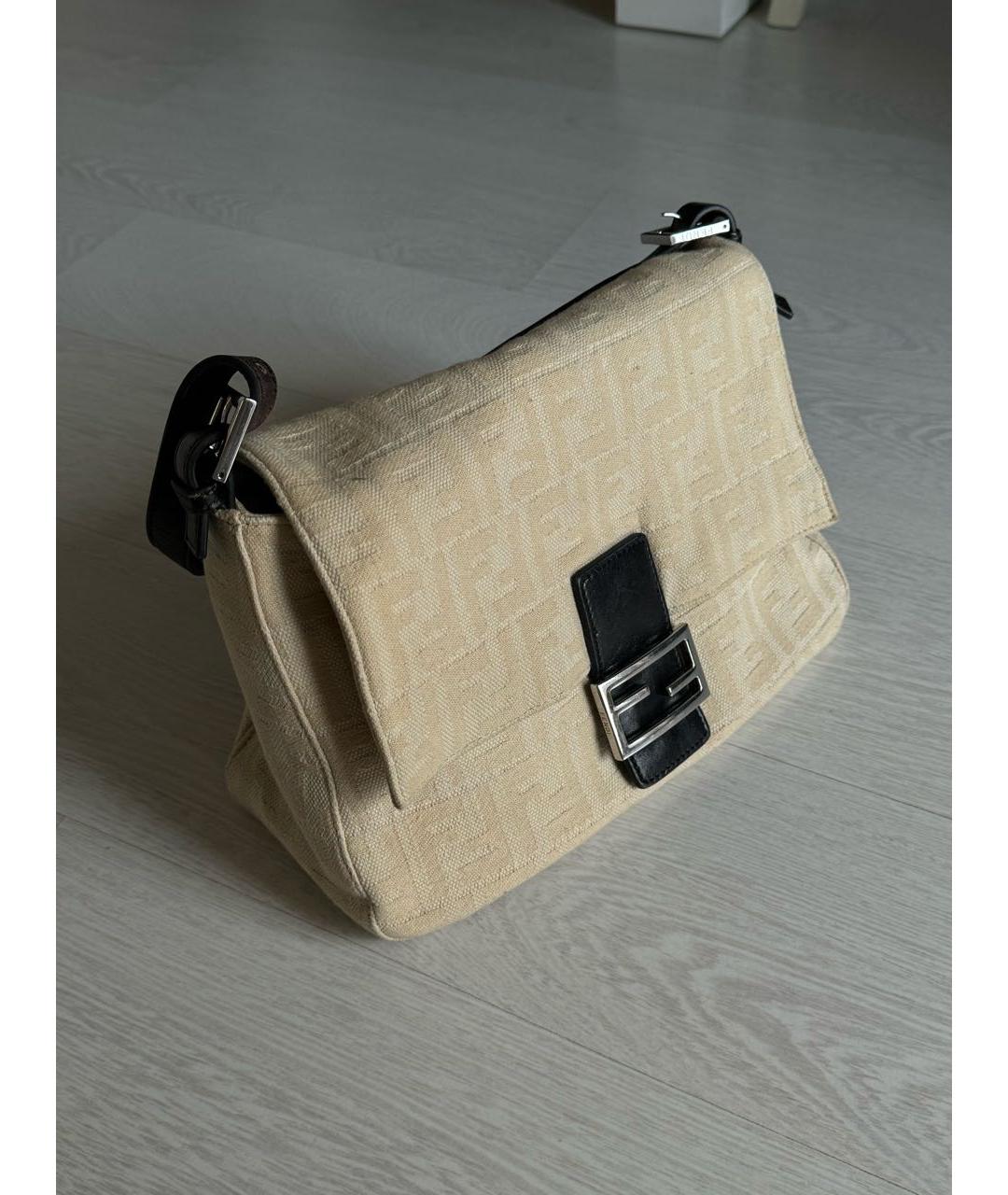 FENDI Бежевая тканевая сумка с короткими ручками, фото 2