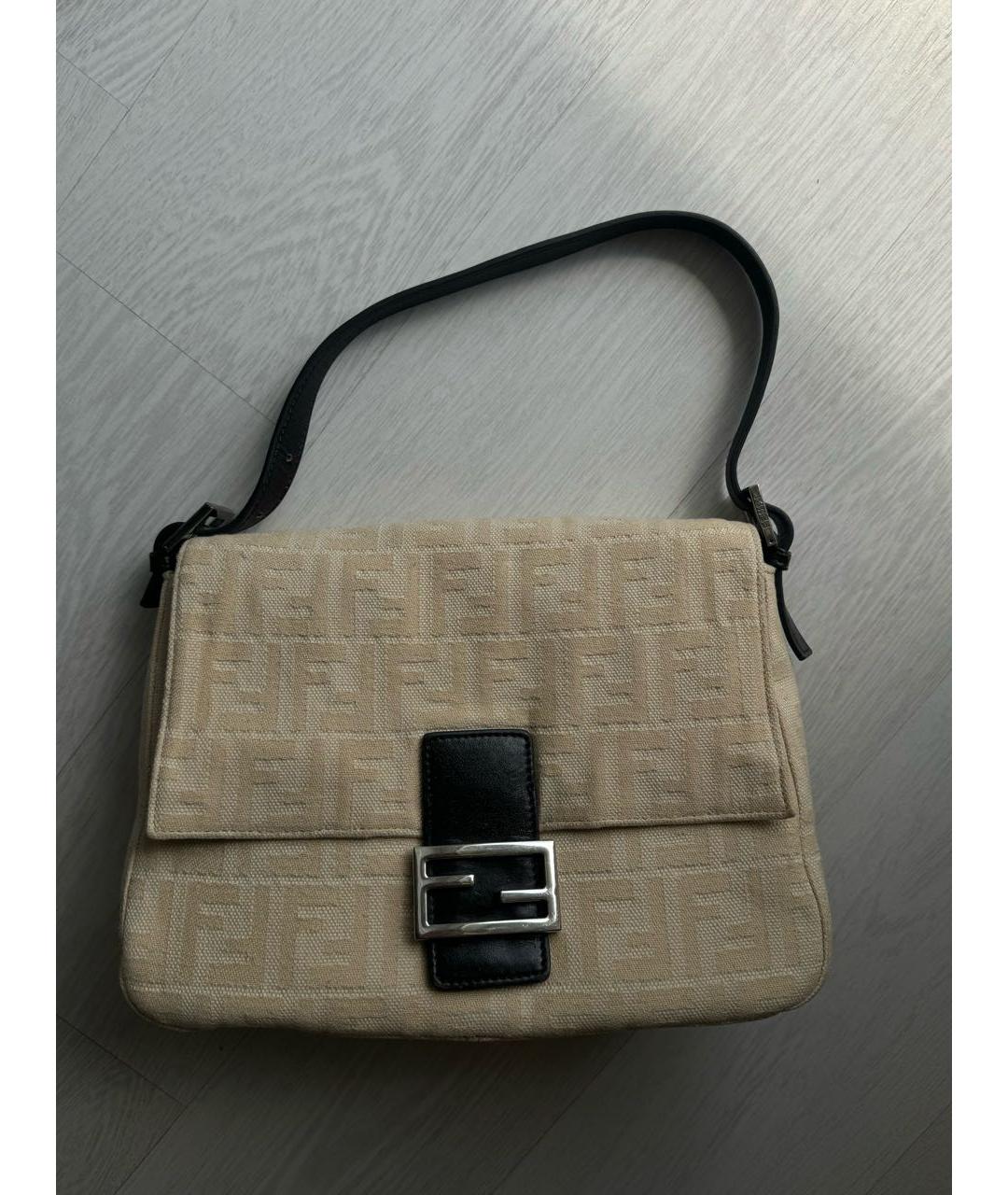 FENDI Бежевая тканевая сумка с короткими ручками, фото 9