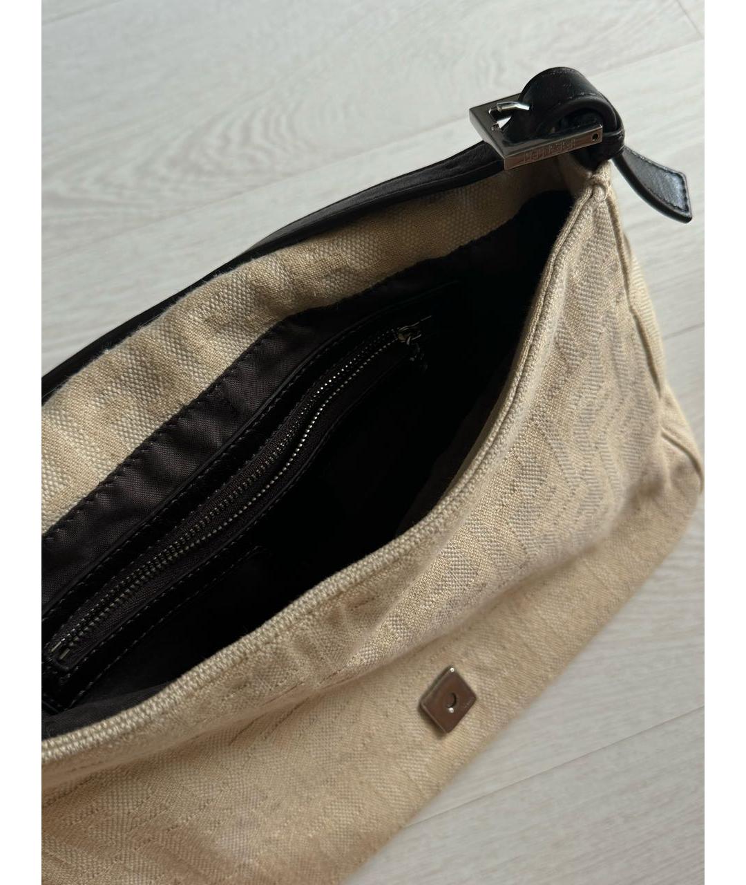 FENDI Бежевая тканевая сумка с короткими ручками, фото 4