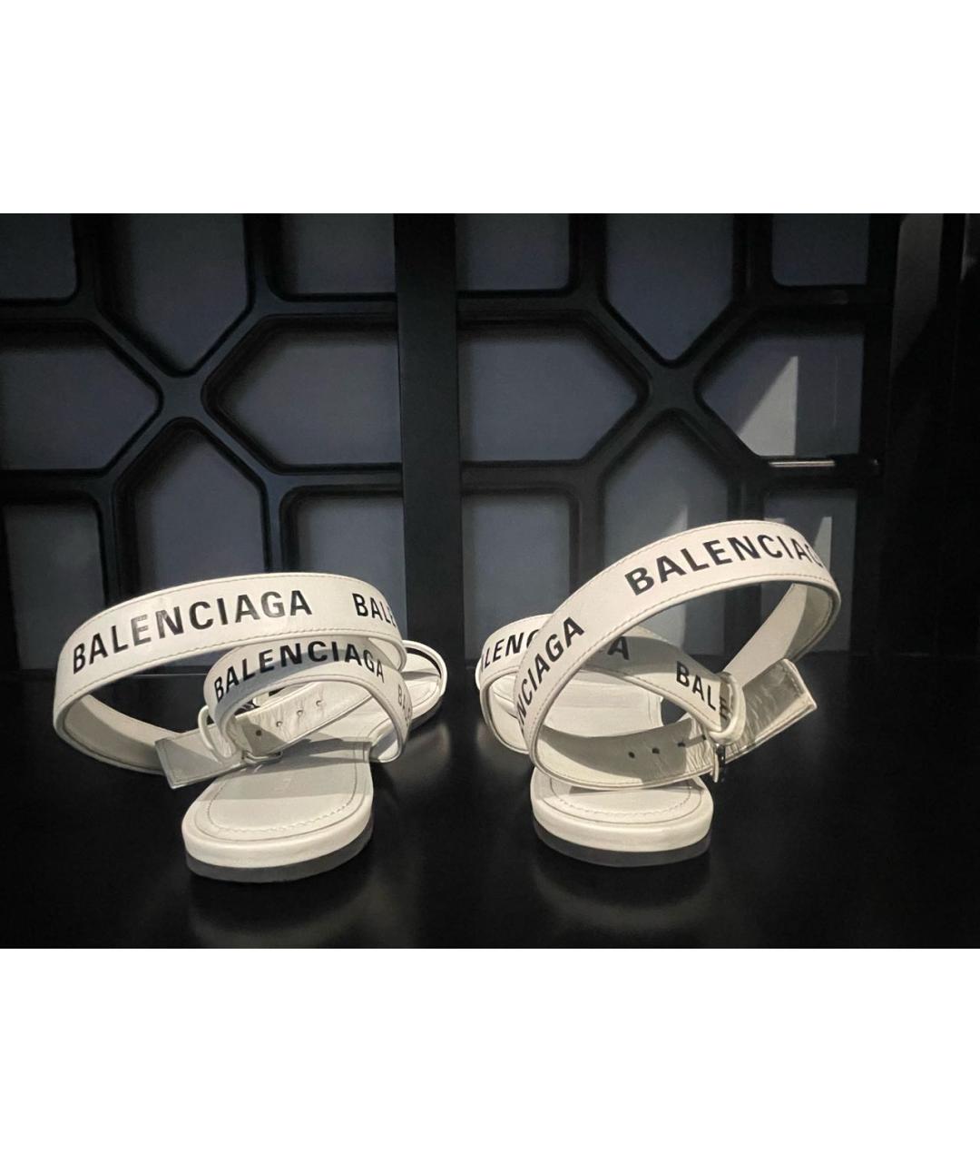 BALENCIAGA Белые кожаные босоножки, фото 4