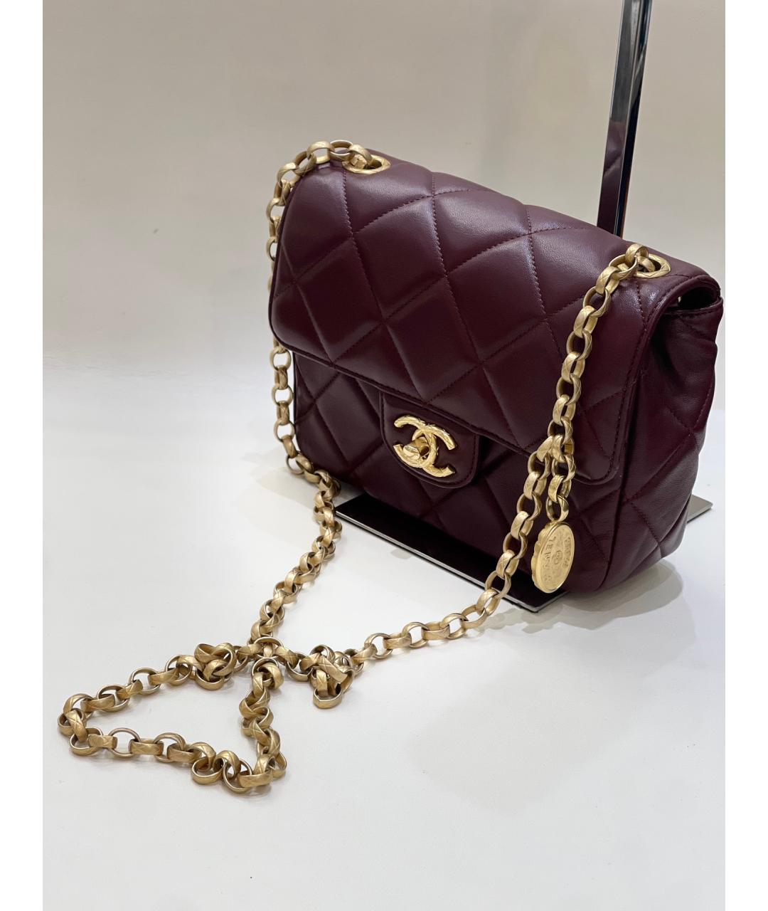 CHANEL Бордовая кожаная сумка через плечо, фото 7