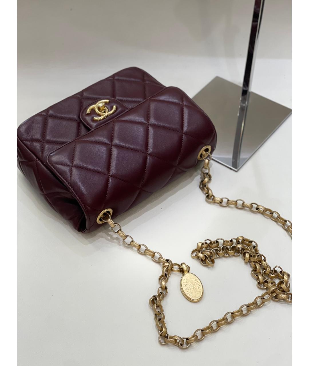 CHANEL Бордовая кожаная сумка через плечо, фото 6