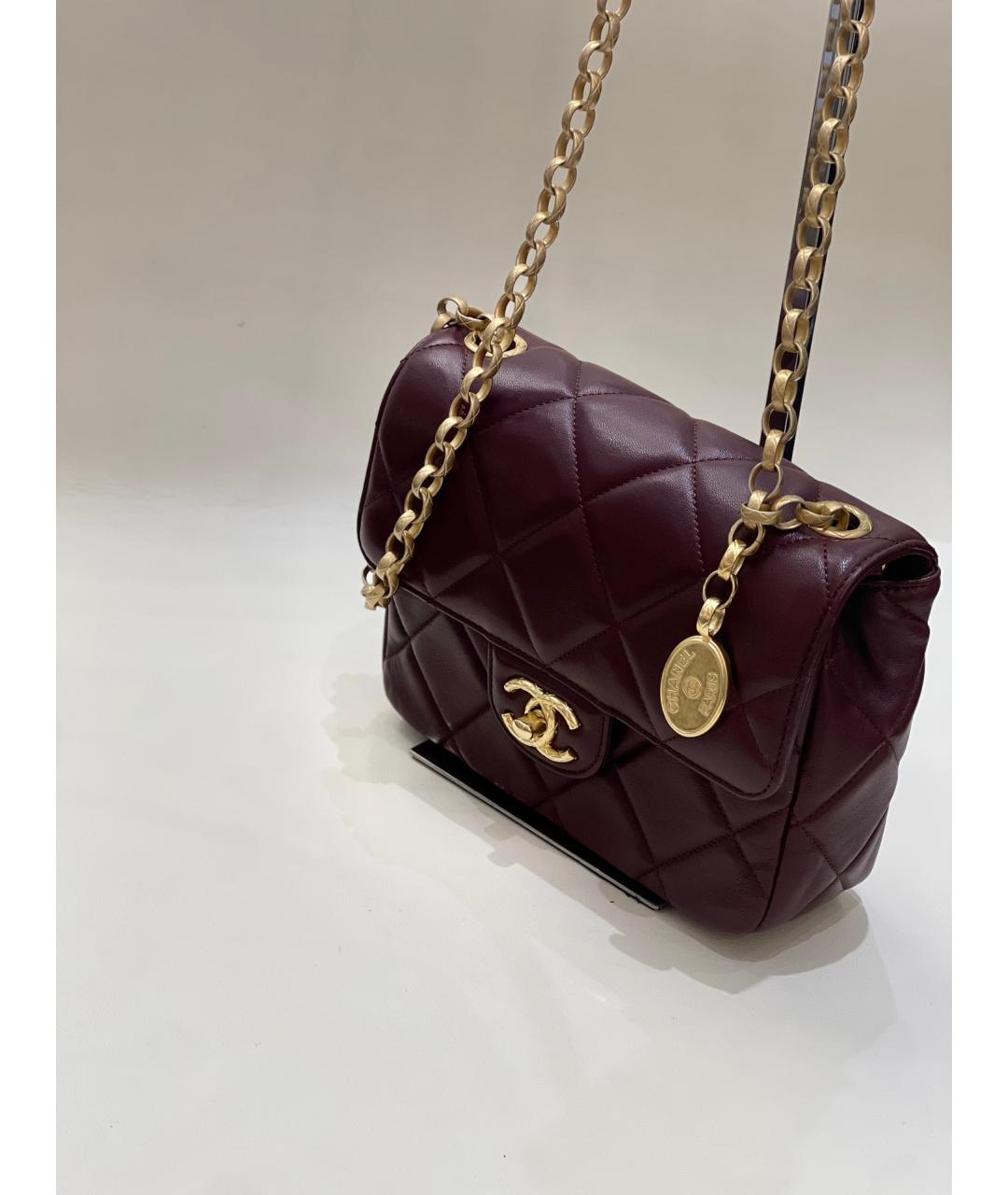 CHANEL Бордовая кожаная сумка через плечо, фото 2
