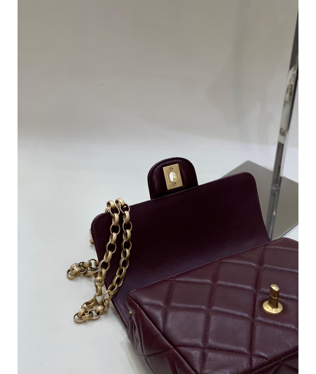 CHANEL Бордовая кожаная сумка через плечо, фото 5