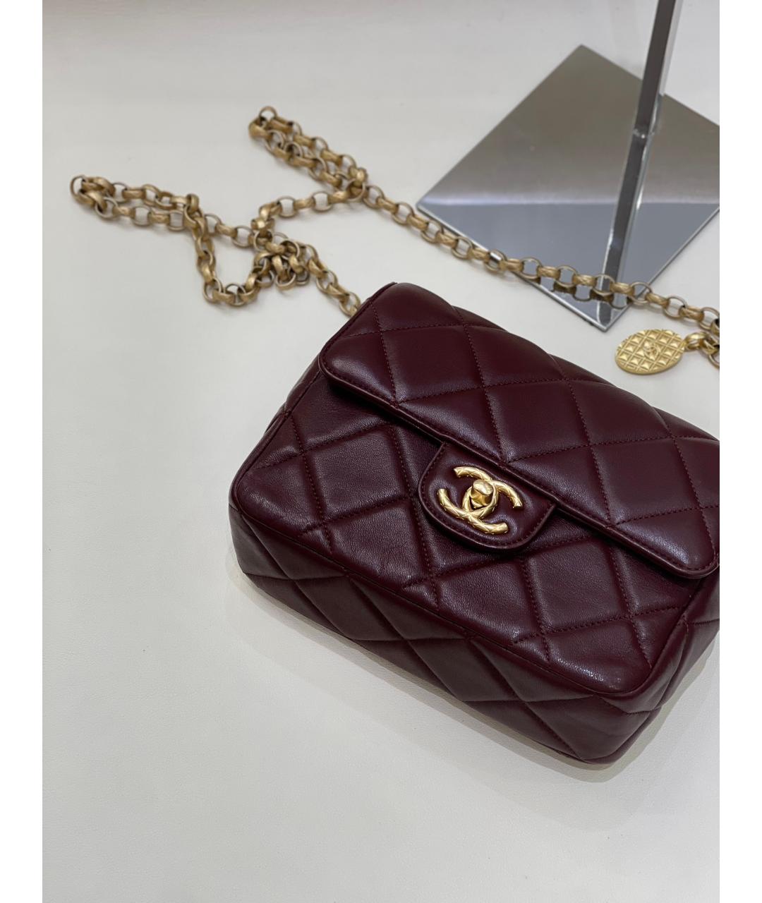 CHANEL Бордовая кожаная сумка через плечо, фото 4