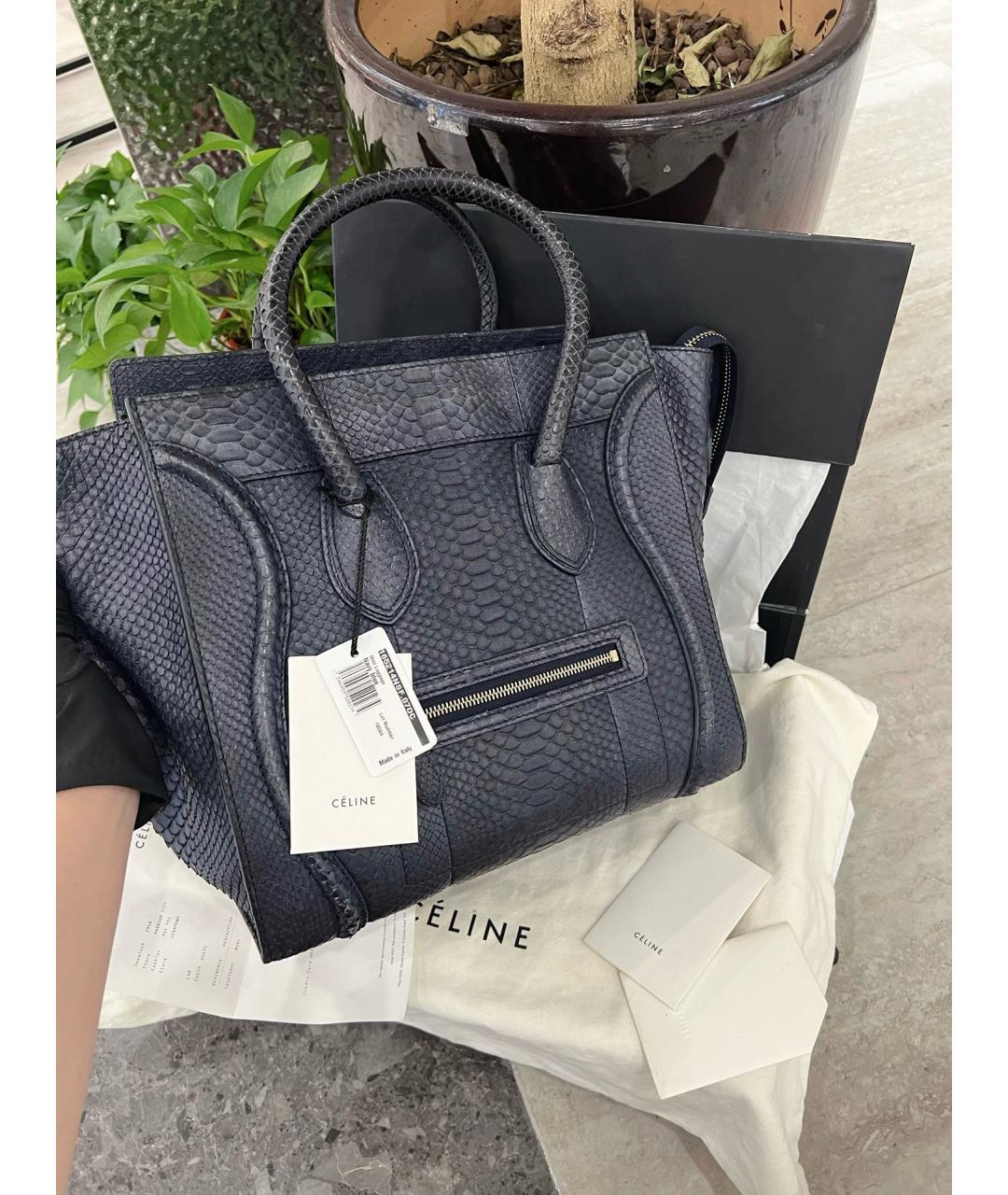 CELINE Темно-синяя кожаная сумка тоут, фото 3