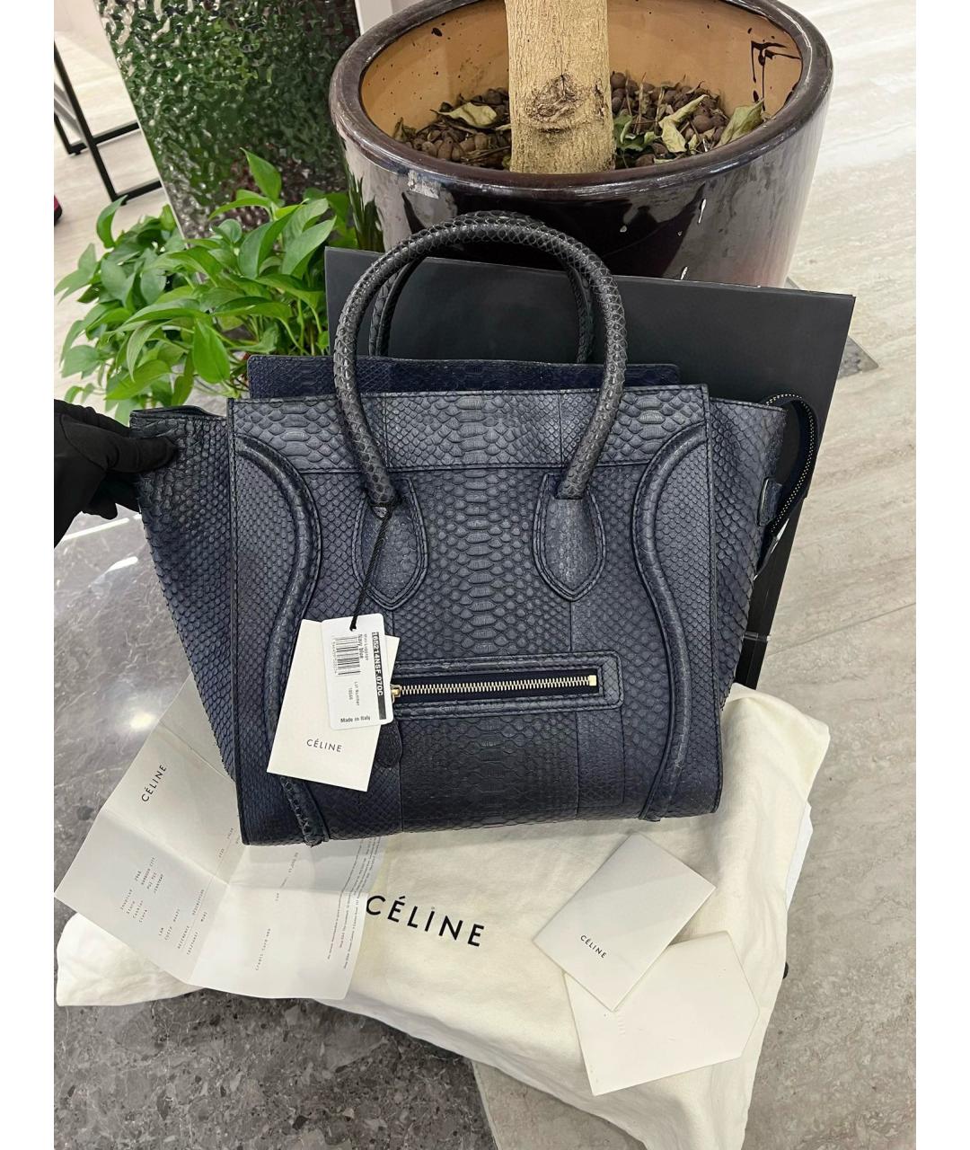 CELINE Темно-синяя кожаная сумка тоут, фото 2
