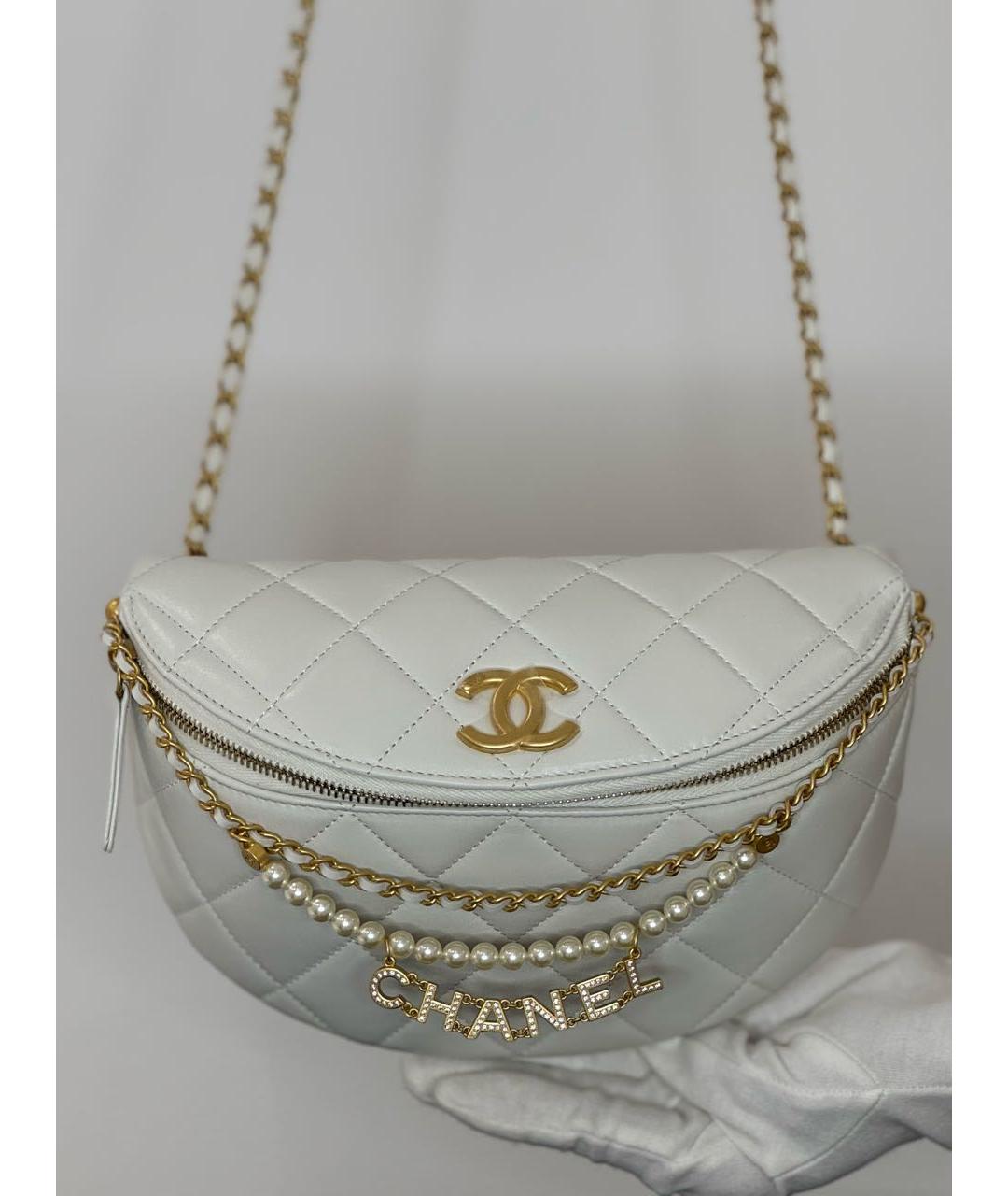 CHANEL Белая кожаная поясная сумка, фото 5